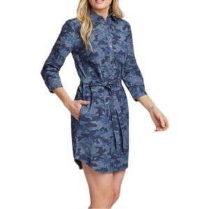 Nautica womens large Camo print chambray shirtdress cute nautical anchor casual